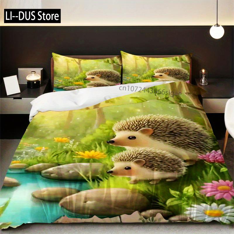 

Comforter 3Pcs Cartoon Cute Hedgehog Flower Perfect Soft Comfortable Breathable Bedding Set Suitable For All Seasons Comforter (quilt)-EU Single(135*200cm)3pcs