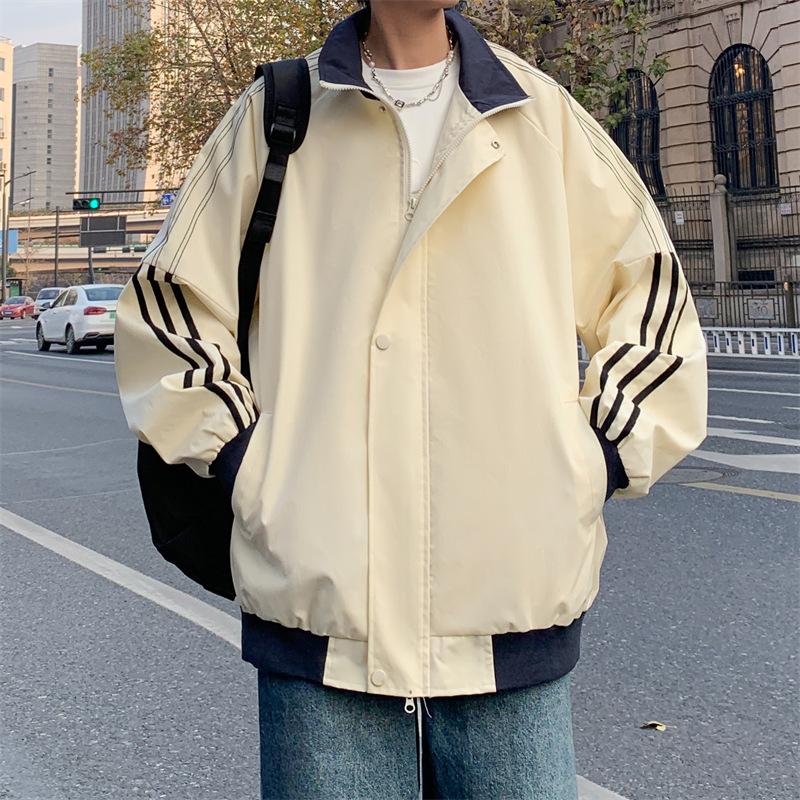 

Европейский и американский хип-хоп полосатый спортивный пиджак мужской весенний американский ретро рабочий лацкан куртка уличный хулиганский красивый топ 5XL абрикосовый