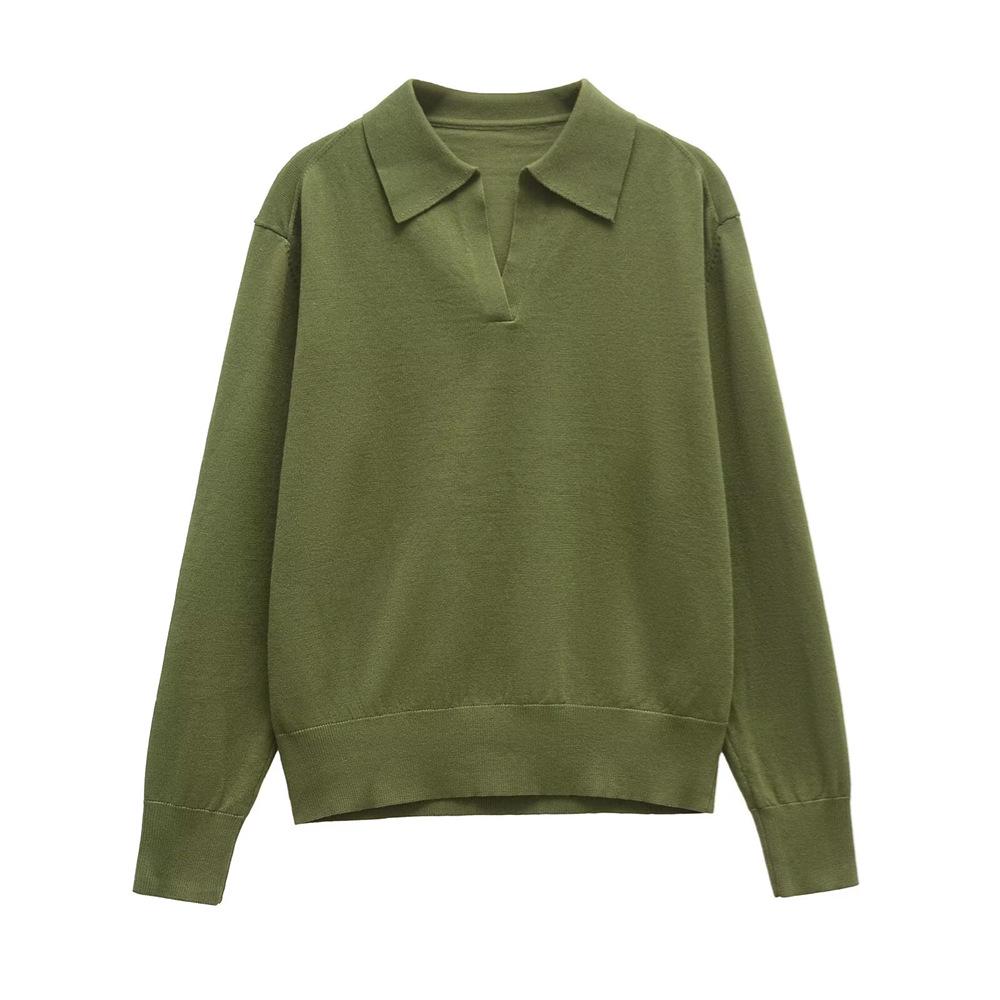 

Весна 2025 Женский повседневный вязаный свитер-поло свободного кроя с длинным рукавом Large армия зеленый