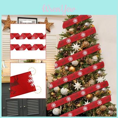 Festive Christmas Tree Decoration 2 Meter Long Reindeer Snowflake Ribbon In Bright Colors