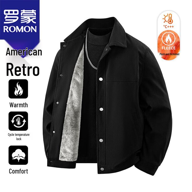 ROMON Men's Corduroy Fleece-Lined Turn-Down Collar Jacket