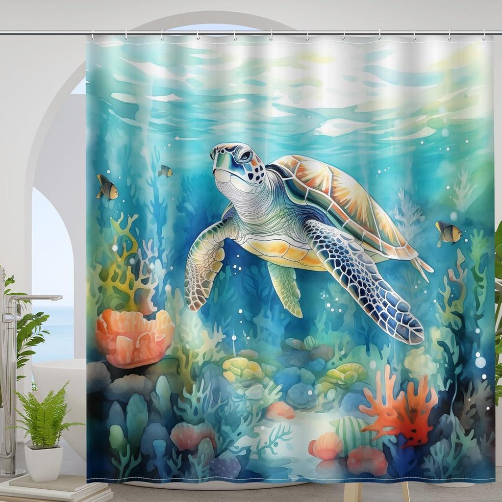 Funny Cat Shower Curtains Cute Cat Riding Whale Shark Fantasy Jellyfish Fun Shower Curtain Set with Kids Bathroom