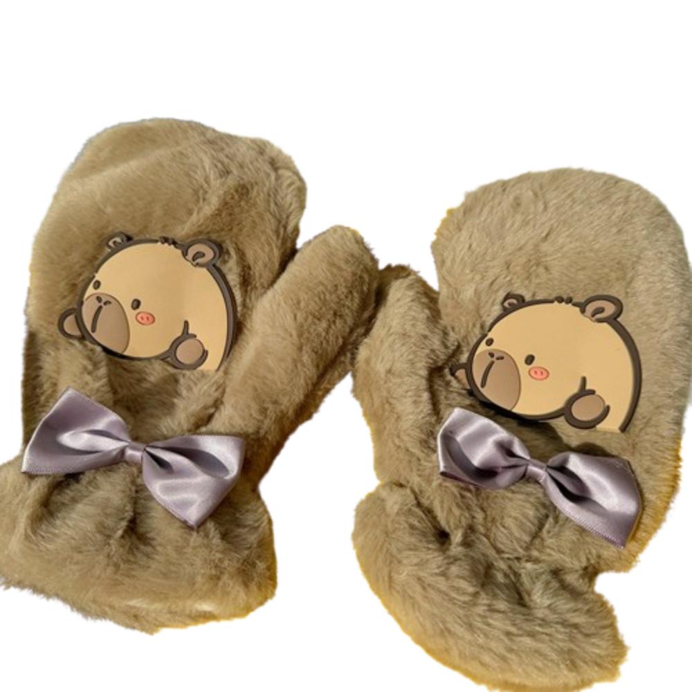 3D Women Cute Mittens Kawaii Fluffy Winter Gloves Fashion Plush Capybara Gloves Outdoor Activities