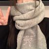 2025 Winter  College Style Imitation Cashmere Scarf Solid Color  Embroidered Bow Couple Scarf