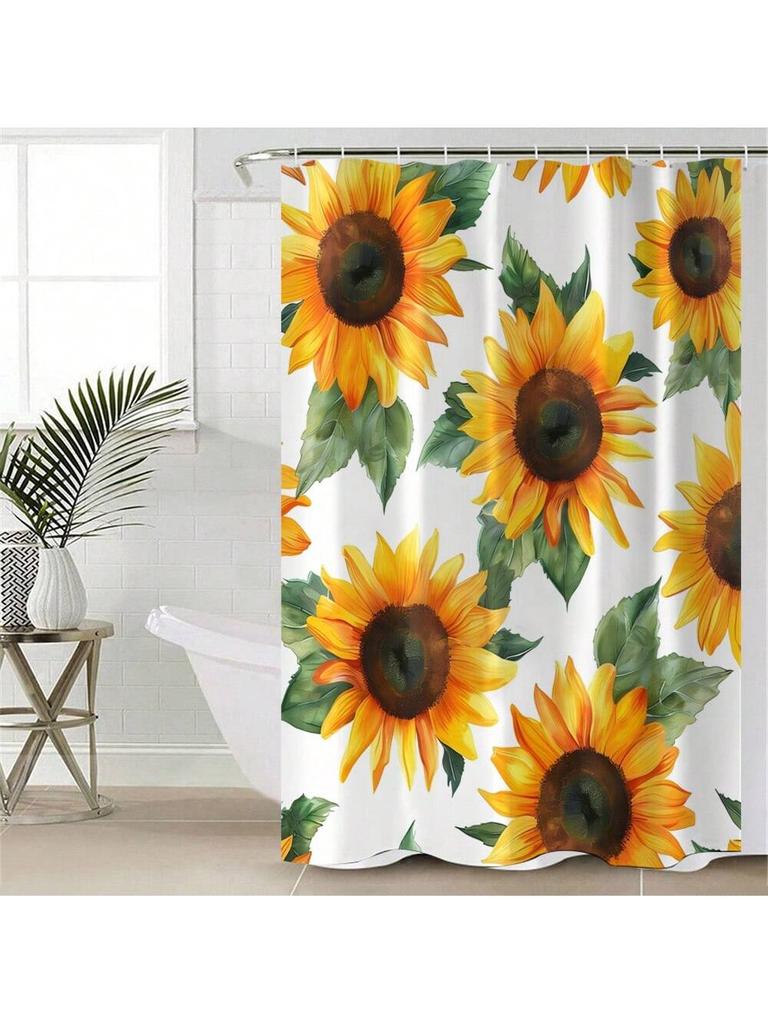 Floral Pattern Shower Curtain Set, Includes Toilet Lid Cover, U-Shape Rug, Waterproof Bathtub Curtain, Bathroom Accessories