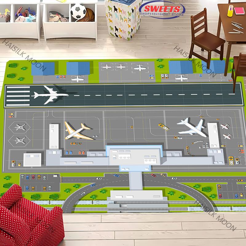 Aircraft Theme Airstrip Airport Signs Printed Carpet Living Room Bedroom Sofa Large Area Decorative Mat Kids Play Soft Rug Gift