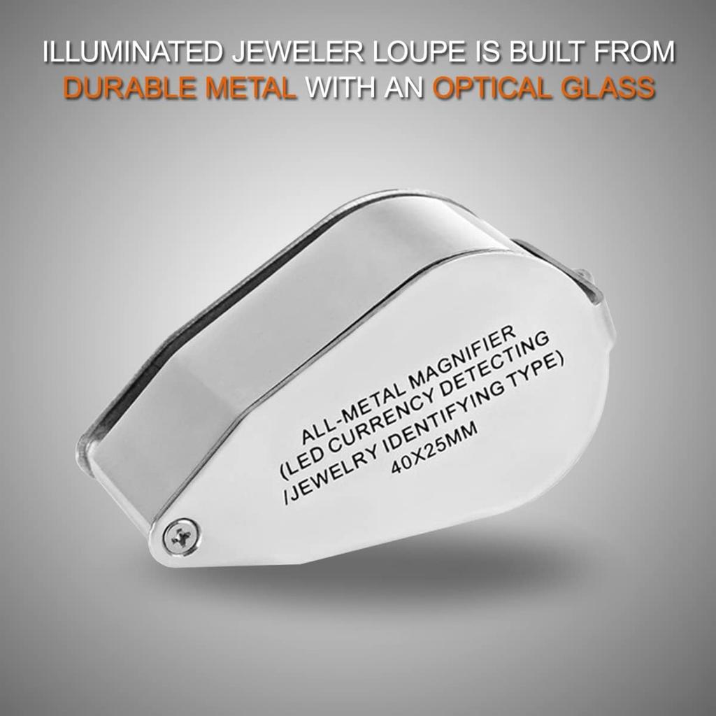 40x 25mm Jeweller Magnifier Pocket Folding Magnifying Jewelry Eye Loupe with LED Light Illuminated LED Currency Detecting/Jewlers Identifying Type