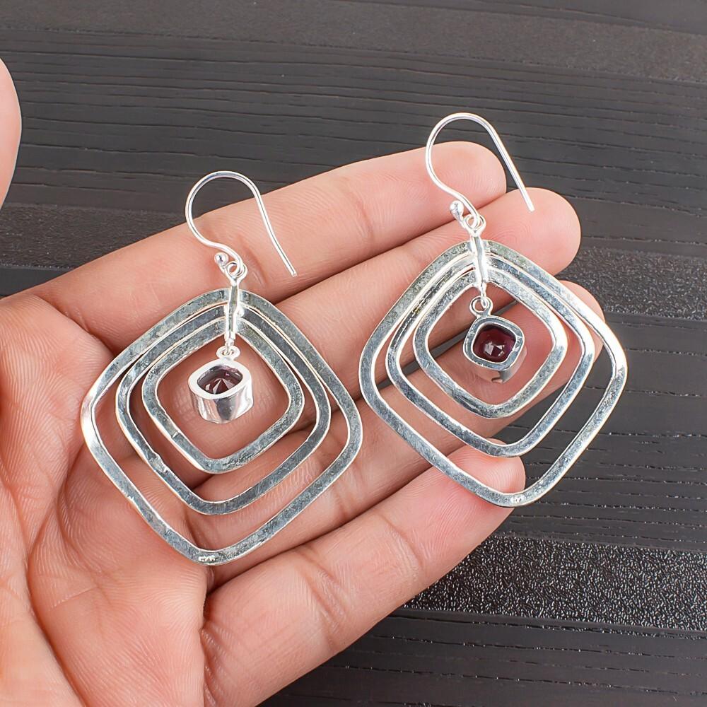 Amethyst Gemstone 925 Sterling Silver Handmade Jewelry Dangle Earrings 2.44" EE-70-8