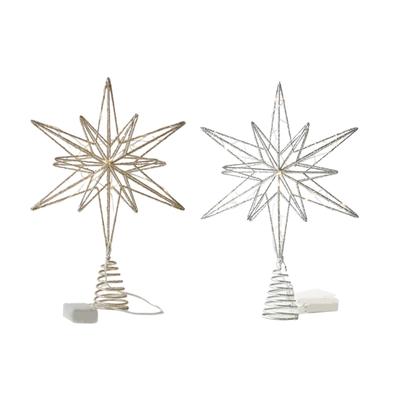 Christmas Tree Top Star Eighteen Pointed Iron Topper with Warm LED Light for Home Party Festival Tree Decoration