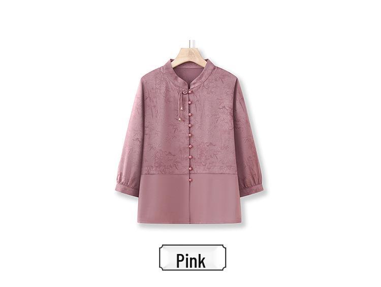 Summer 2025 Fashionable Chiffon Top for Middle-Aged and Elderly Women - Seven-Sleeve Design