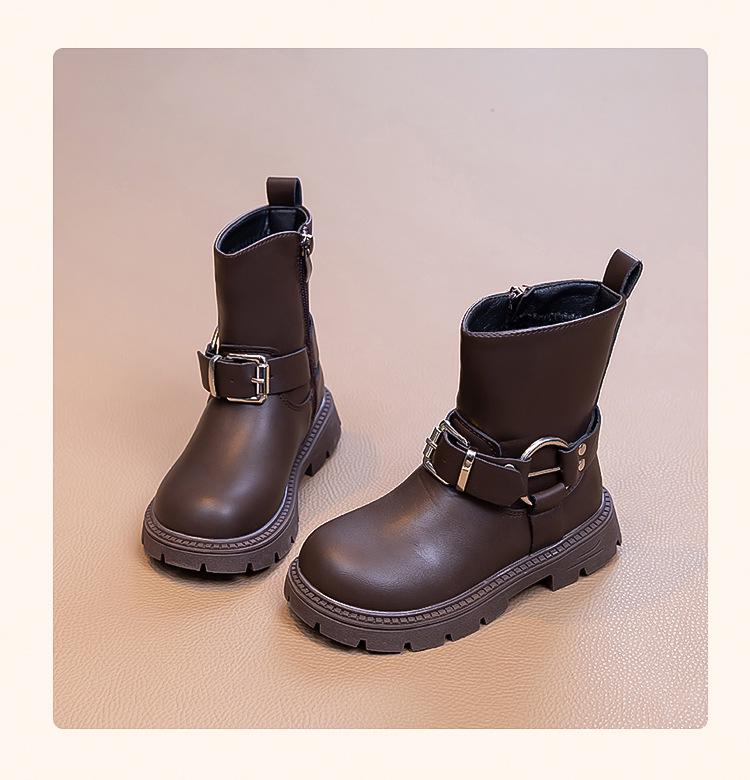 2026 Girls' Two-Layer Leather Winter Boots: Fashionable, Versatile, Warm Short Boots for Middle and Big Kids