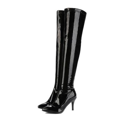 Sexy Thigh High Boots Women Red Patent Leather Over the Knee Boots Nightclub Dance Ladies Shoes
