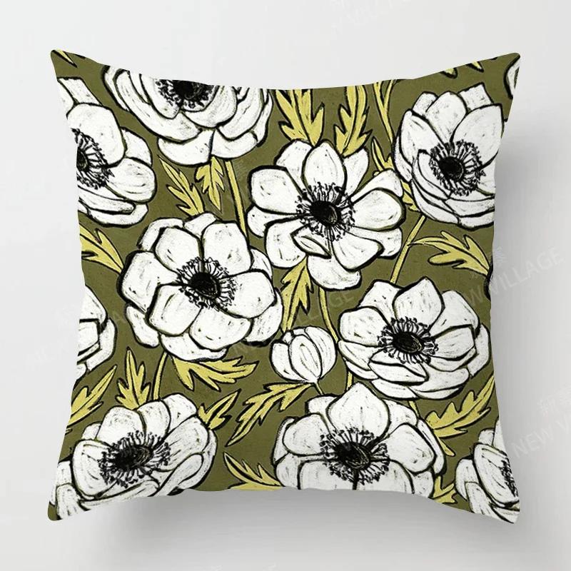 Nordic Fall Home Decor Autumn Throw Pillow Case Sofa Cushion Cover Modern  Plant Green Leaf