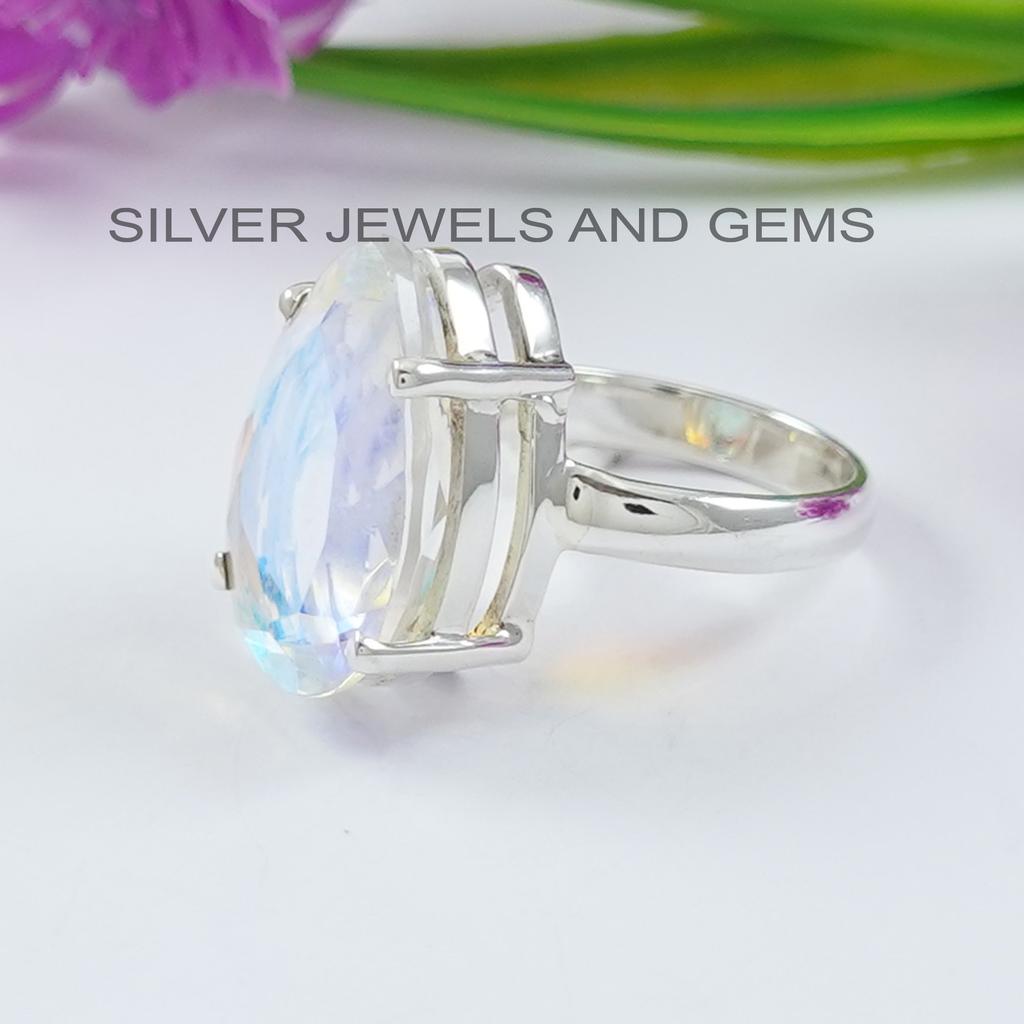 Angel Aura Quartz Ring, Handmade 925 Sterling Silver Ring, Teardrop Aura Quartz Ring, Gift for Girls, Gemstone Ring