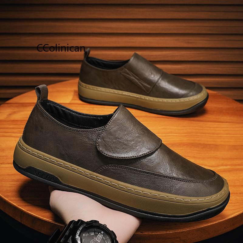 Genuine Leather Men Increase Casual Shoes Men Handmade Loafers Travel Breathable Slip On Black Soft Walking Leisure Shoes