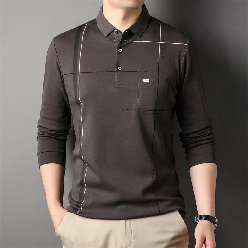 Весенняя футболка с воротником-поло и длинными рукавами в полоску — фото 7