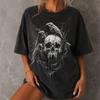 Halloweenowa Gotycka Koszulka z Duchem Męska Damska Vintage Czarna Oversize z Nadrukiem 3D T-shirt z Graficznym Czaszką Krótki Rękaw Casualowa Streetwear Góra
