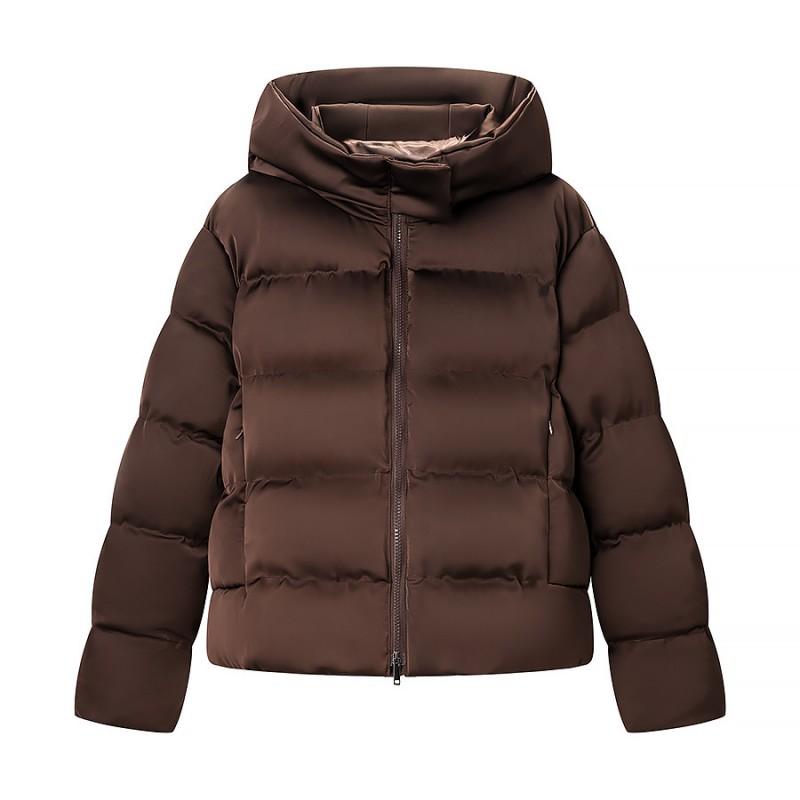 Womens Short Padded Cotton Coat Stand Collar With Fur Pocket Winter Warm Outerwear