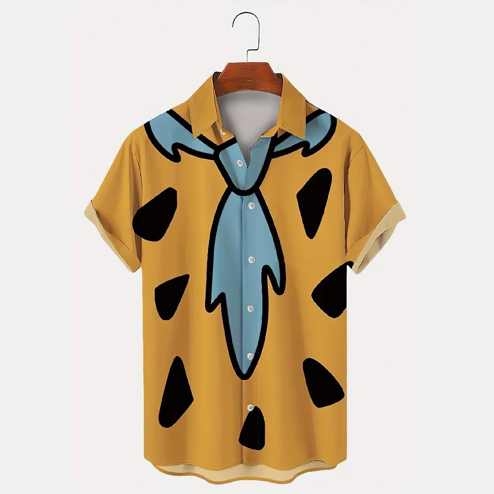 Pietra Focaia Cartone Animato Moderno Stampa Motivo Cravatta Estate Camicia Manica Corta da Uomo Street Hip Hop Trendy Top Oversize Camicia