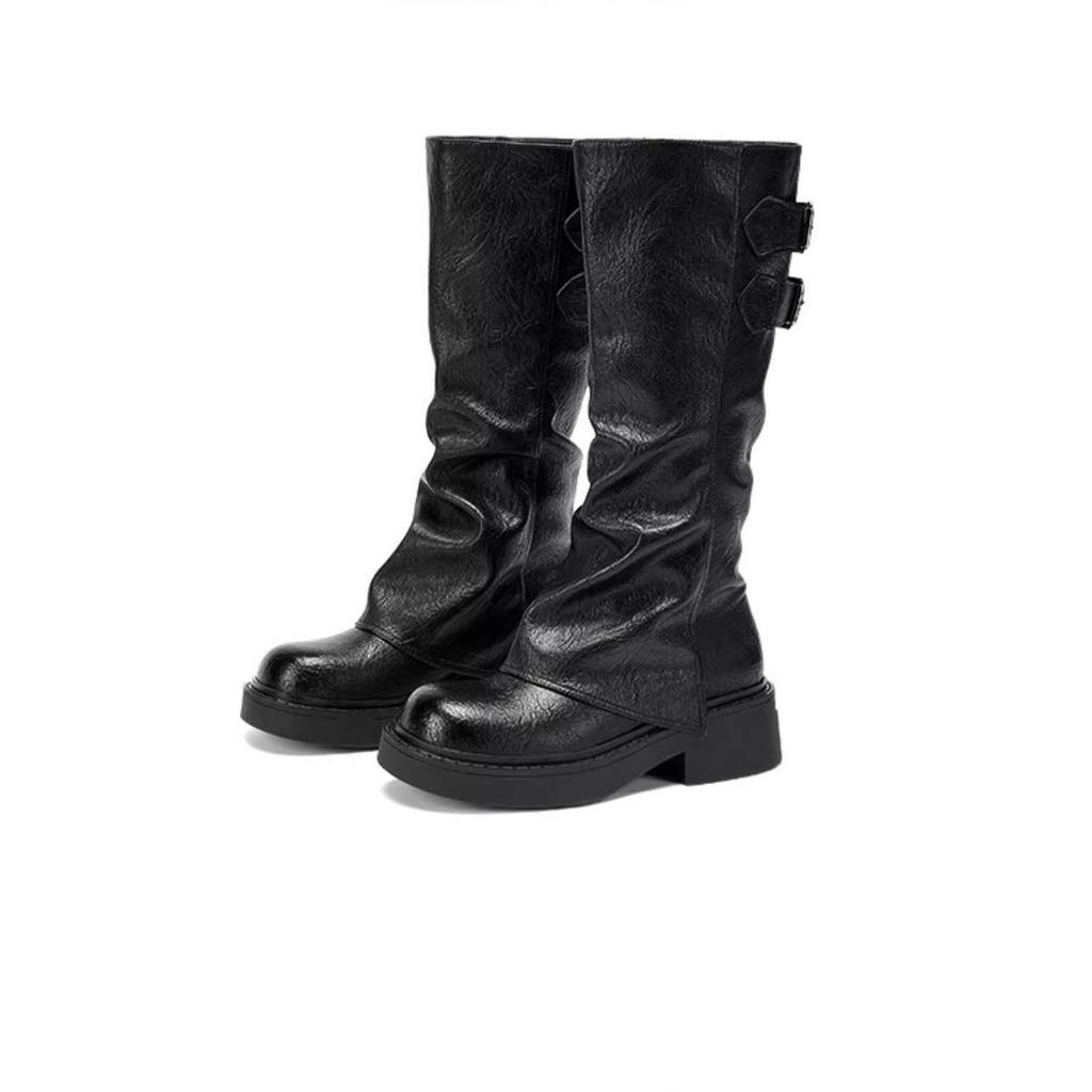 Maillard Retro Boots Women's 2025 Spring and Autumn But Knee Boots Knight Boots Thick-soled Pleated Trouser Tube Boots