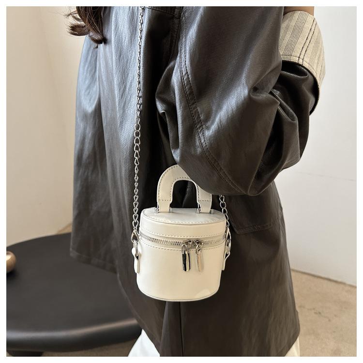 Faux Leather Bucket Bag for Women Trendy Chain Handle Crossbody Handbag