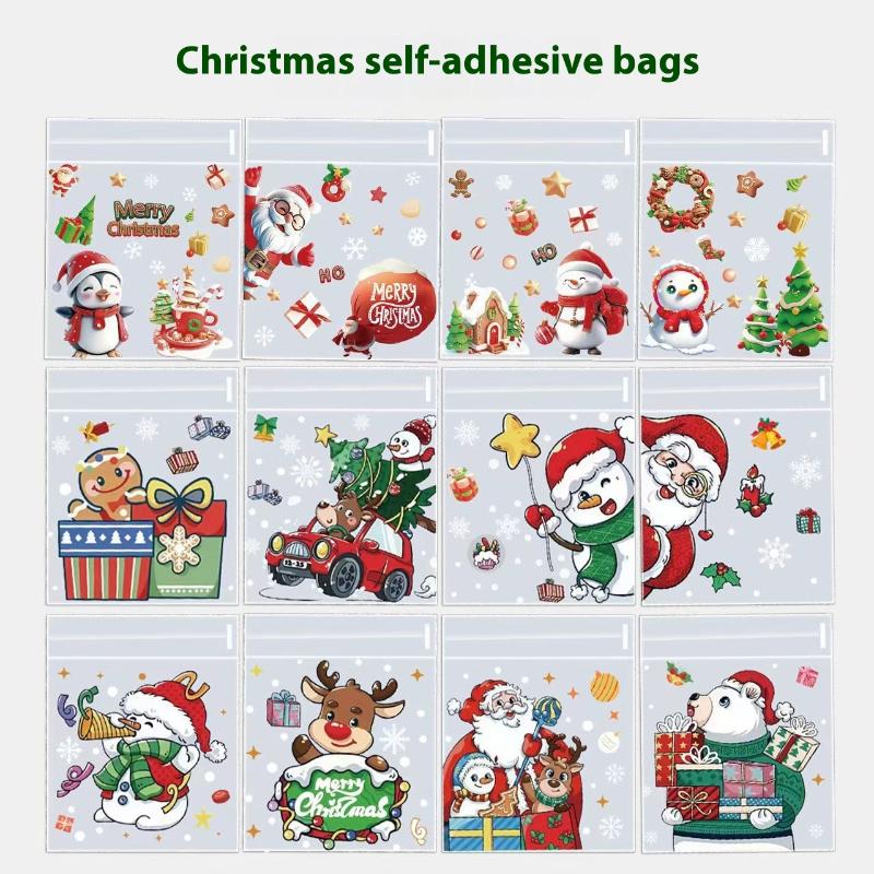 100Pcs Christmas Gift Pouch Clear Self-Adhesive Bag For Candy Cookie Packaging Christmas Party Favor Supplies Snack Baking Bag