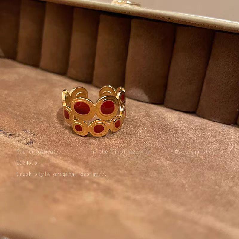 Ankola Red Love Drip Glaze Ring, Women'S Light Luxury Retro Index Finger Ring, High-End Feeling Stacked Ring