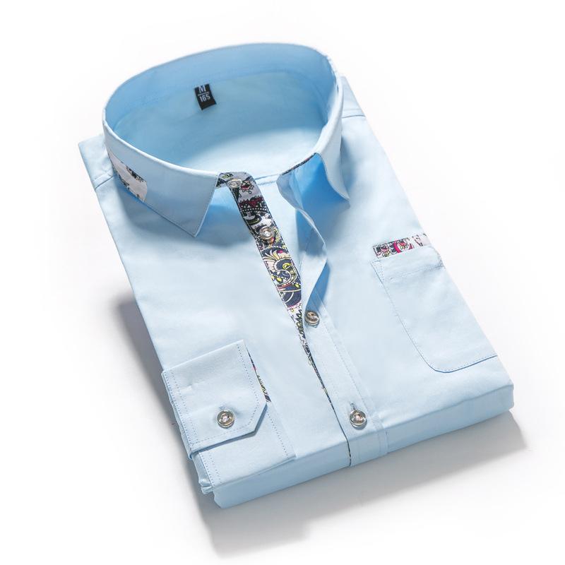Fashion Floral Splicing Korean Version Slim-fitting Long-sleeved Shirt