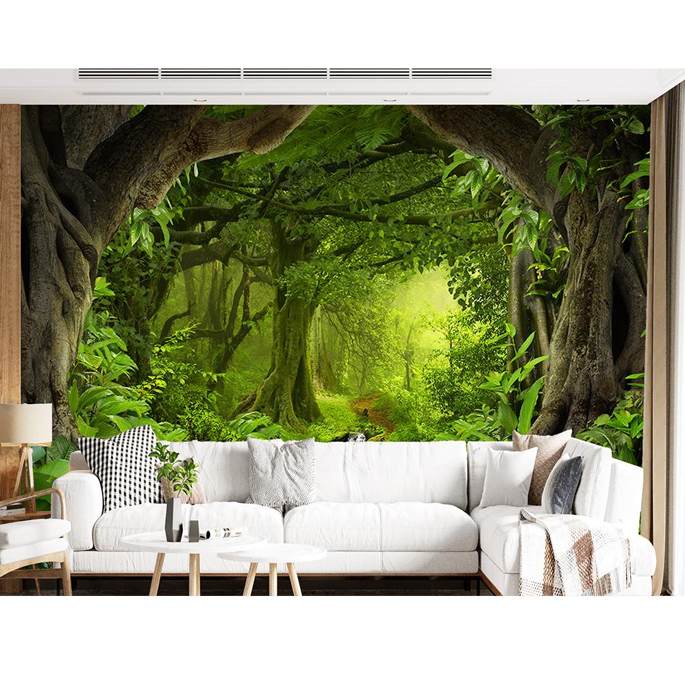 Mural de pared de bosque, papel tapiz de selva tropical, gran mural de paisaje natural para dormitorio, sala de estar, murales, decoración del hogar