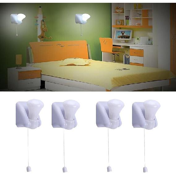 2 Pack Stick-Up Battery Operated Light Bulb, Battery Powered Wireless LED Closet Light Bulb, Self Adhesive Wall Mounted Light Fixture with Pull Chain