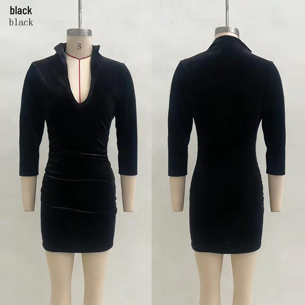 French Style Black Slimming Evening Gown - Autumn/Winter Collection XL