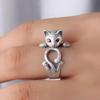 Cute Lovely Animal Cat Open Ring Silver Plated Jewelry Blue Crystal Eyes