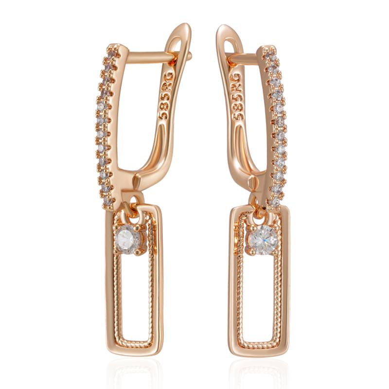 Kienl Shiny Natural Zircon Square Long Earring For Women Rose Gold Color Glossy Metal Accessories Trend Daily Jewelry