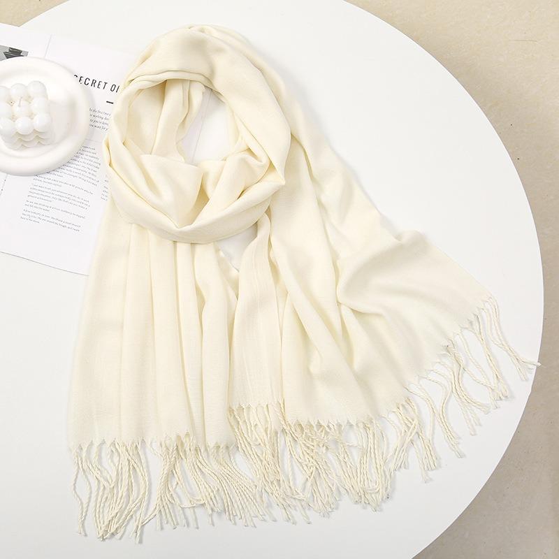 Scarf women's autumn and winter solid color soft waxy atmosphere simple and versatile winter imitation cashmere warm shawl women's fringed scarf