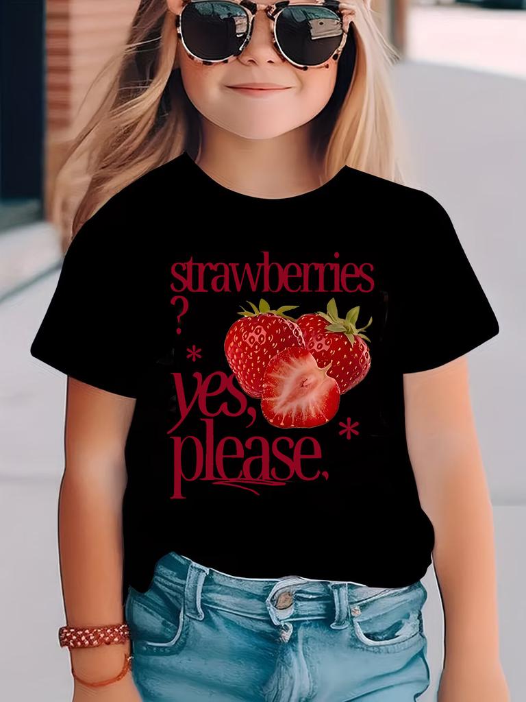 90s Strawberry Graphic Kids Tshirts Summer Short Sleeve Tees Boys Girls Clothes Kawaii Tops Y2K Children Tshirt