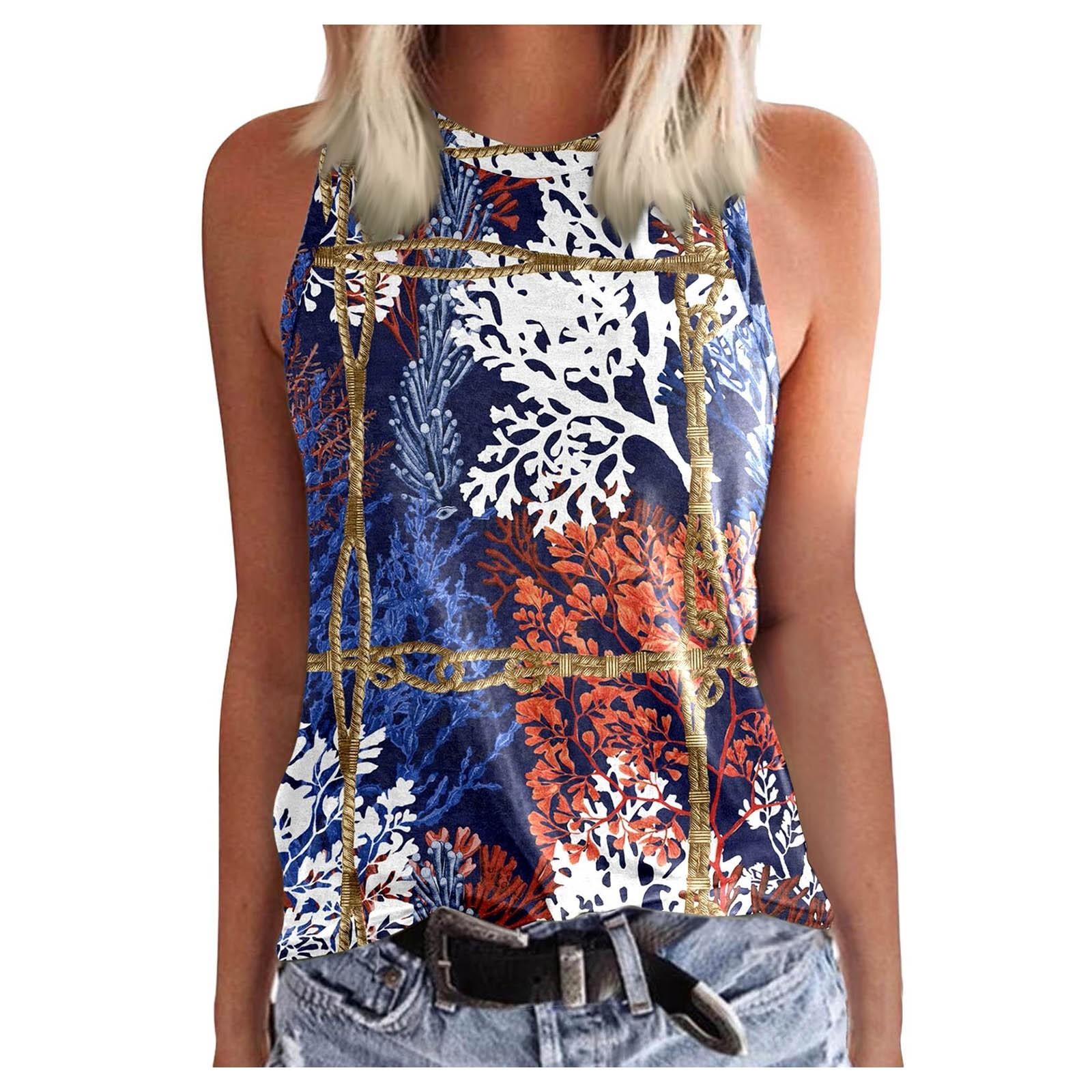 Women s Top Colorful Print Block  Top Stylish  Tank XS