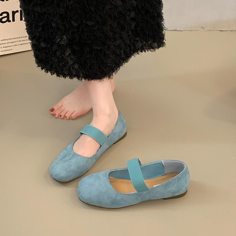Suede red light mouth single shoes female spring and autumn new retro gentle fairy style casual soft flat Mary Jane shoes
