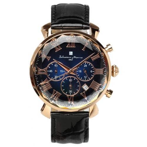 Salvatore Marra Men's Watch, Multi-faceted Glass Chronograph with Gradient Leather Strap, Green, Blue, and Black, SM19104-PGBLBK