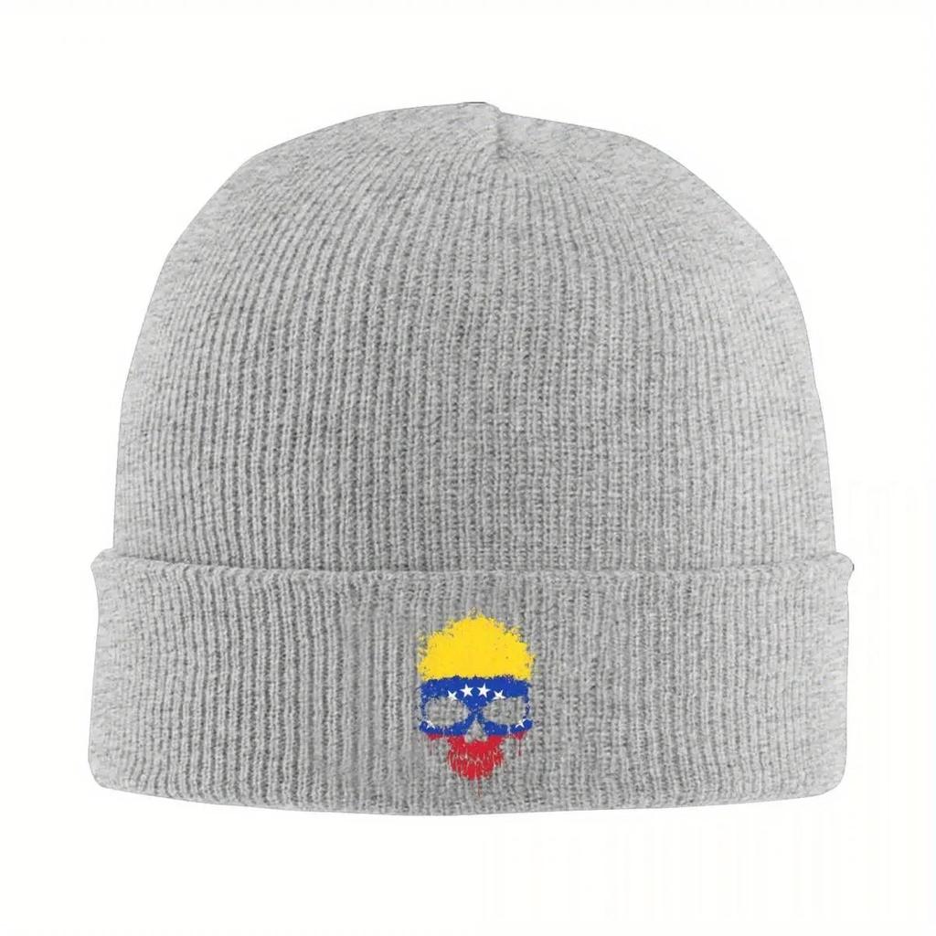 New NEW Chaotic Venezuelan Flag Splatter Skull Knit Hat Beanie Autumn Winter Hat Warm Hip Hop Venezuela Cap for Unisex Women