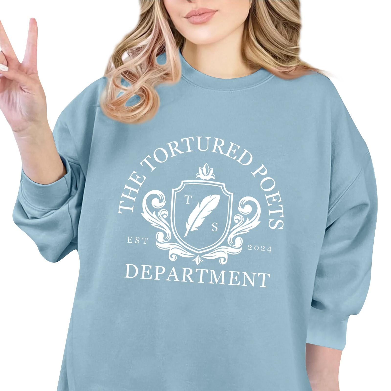 

Женская модная повседневная толстовка с круглым вырезом и длинными рукавами с принтом букв S небесно-голубой