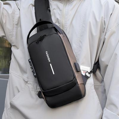 Sac de poitrine fonctionnel et tendance pour hommes, Cadenas à combinaison antivol, Sac à bandoulière décontracté pour voyage, Sac de poitrine de voyage léger, Sac à dos bandoulière