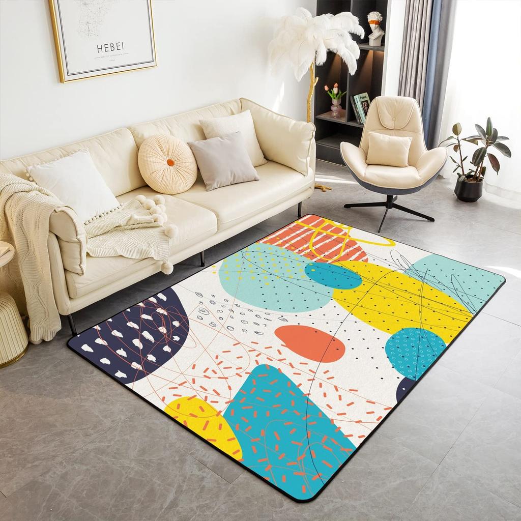 Memphis Area Rug, Hipster Retro Doormat, 80s 90s Hip Hop Funky Colorful Pop Art Inspired Carpet for Playroom Geometric Floor Mat