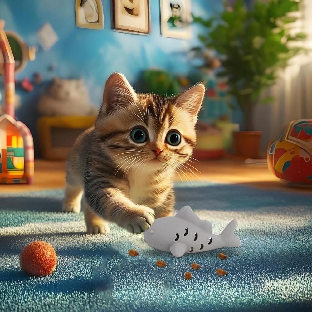 Fish-Shaped Cat Treat Dispenser Toy Silicone Interactive Cat Toy Cats Slow Feeders  Small Pets