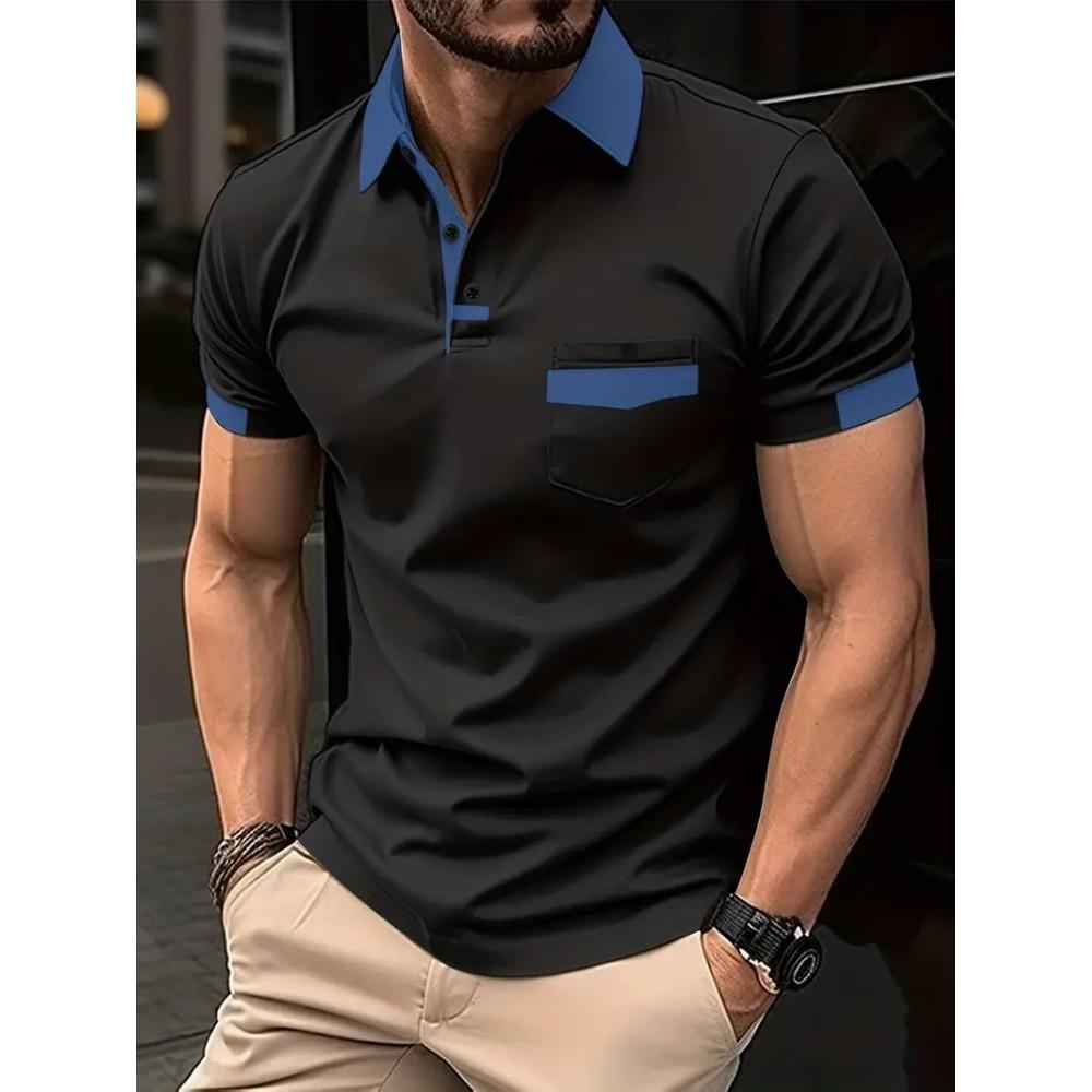 Men's Fashion T-Shirt: Colour-blocked Pocket Polo Shirt – New Relaxed-Fit Sports Top