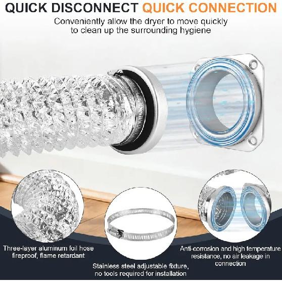 DVC-180 Magnetic Clamp Dryer Exhaust Hose Connection Kit Air-Tight Sealed Dryer Exhaust Hose Connection Kit Easy-Clean Quick-Release Coupling