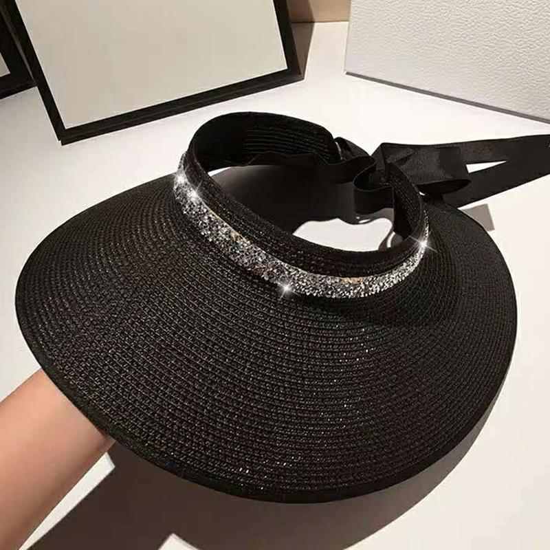 Women's Summer Foldable Straw Hat Shining Female Big Brim Sun Hats Casual Outdoor Beach Cap Girl Uv Protected Cap Chapeau Femme