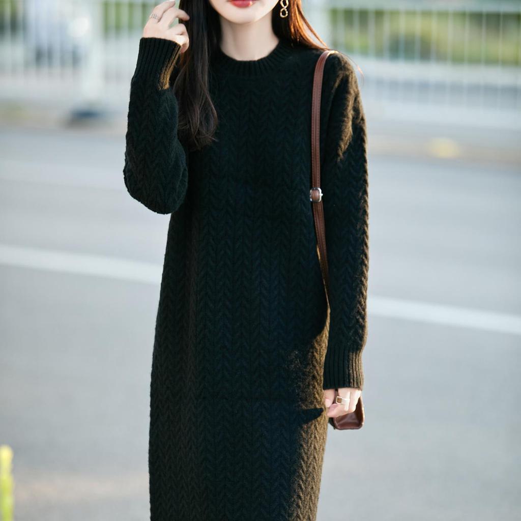 Women's Wool Cable Knit Dress & Coat Set - Autumn/Winter Collection