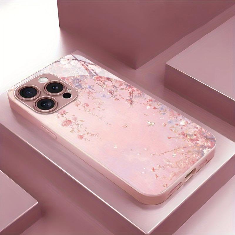 

Олійний живопис Рожеві квіти Металізована фарба Загартоване скло Чохол для телефону Для iPhone 11 12 13 14 15 16 17 Pro Max Plus 16E 17Air Чохол iPhone 16 Pro