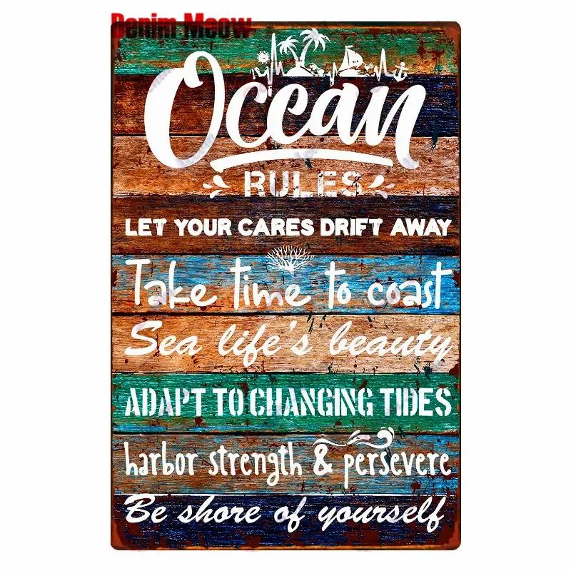 Beach Metal Tin Sign, Vintage Summer Beach Plates, Relax Wall Sign, Pool Tiki Bar Pub Seaside Ocean, Happy Place, Decor WY161