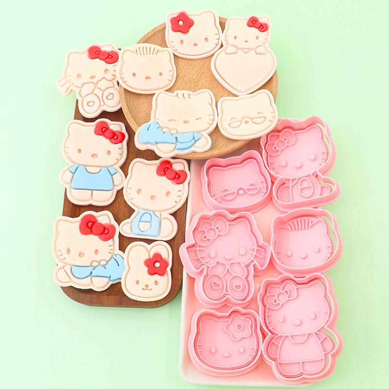 3D Hello Kitty Baking Tool Set Cute Cartoon Cookie Baking Mold Press Cookie Cutter Kitchen Flip Sugar Baking Tools